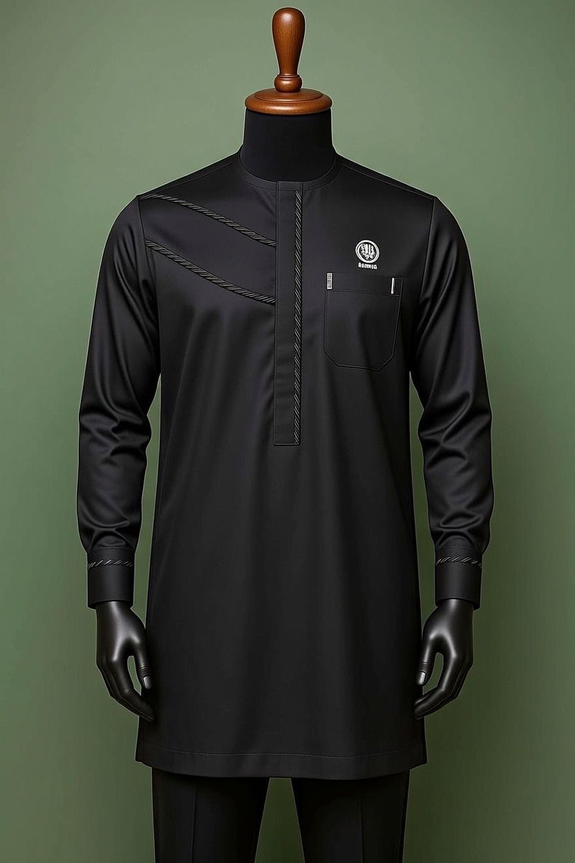 Premium Black Senator Suit (Kaftan Style Two-Piece)