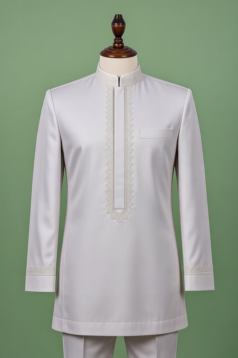 Premium White Senator Suit (Kaftan Style Two-Piece)