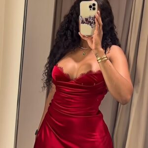 Ruby Red Velvet Lace-Trim Mini Dress