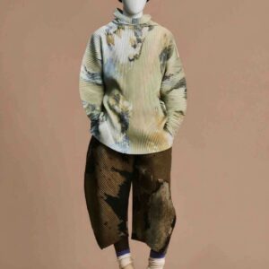 Pleated Long-Sleeve Turtleneck Top