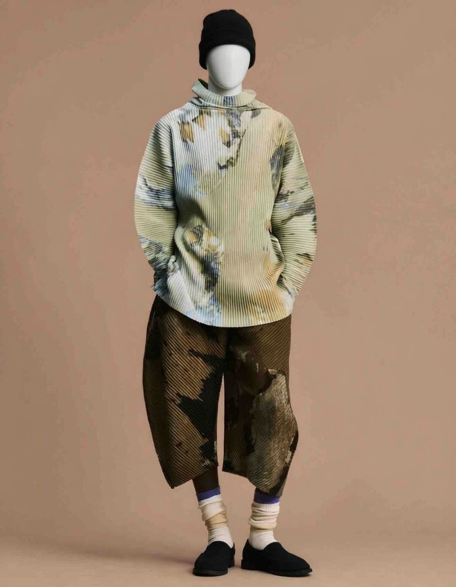 Pleated Long-Sleeve Turtleneck Top